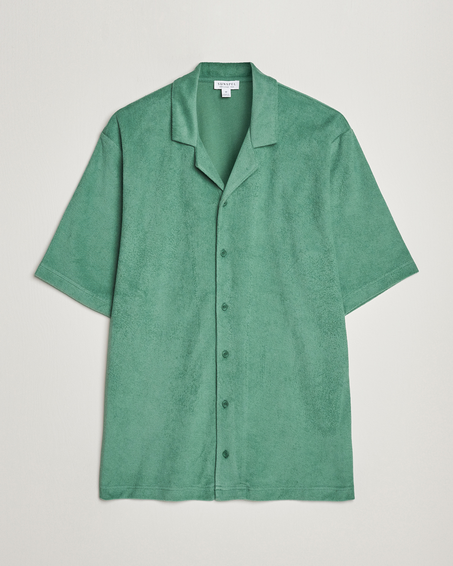 Homme | Chemises | Sunspel | Towelling Camp Collar Shirt Thyme Green
