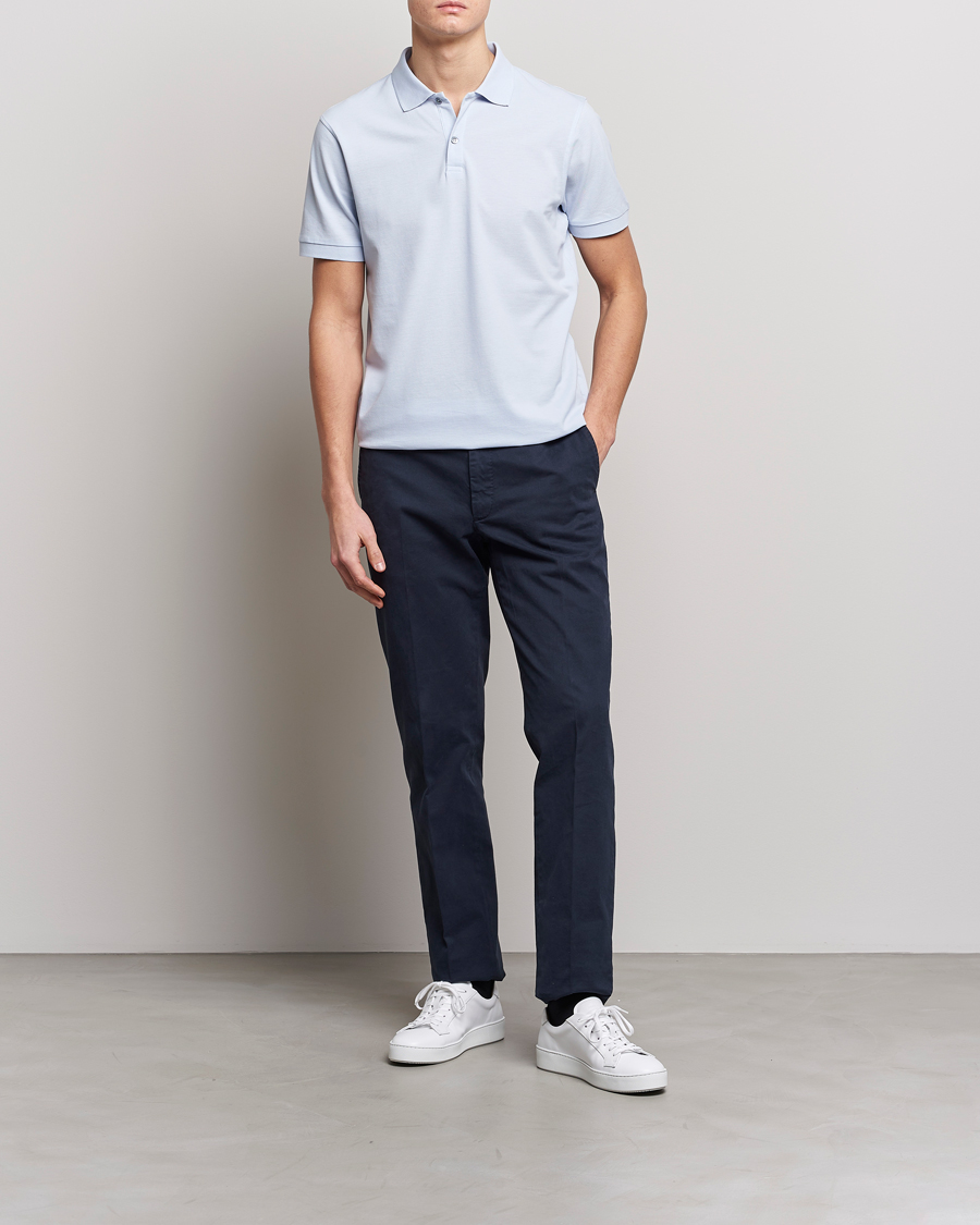 Homme | Polos | Sunspel | Short Sleeve Pique Polo Pastel Blue