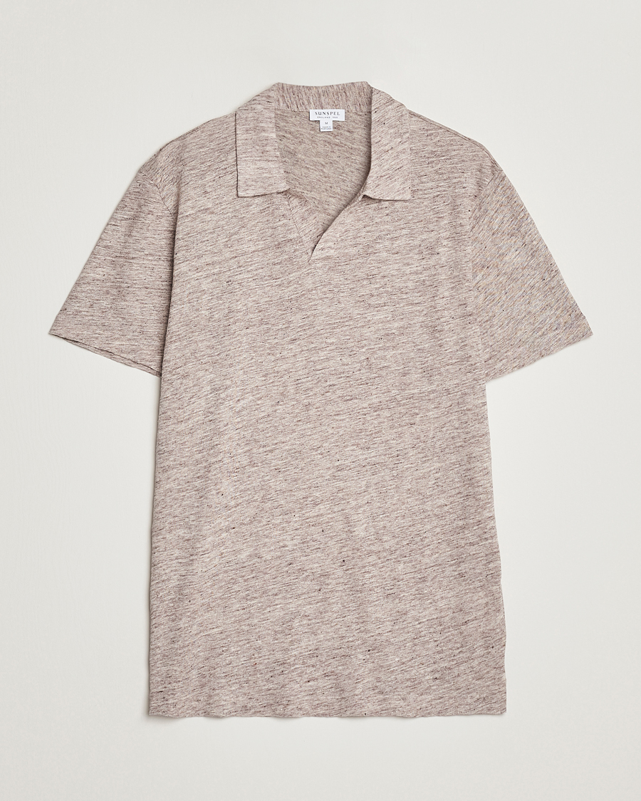 Heren | Polo's | Sunspel | Linen Polo Shirt Oatmeal Melange