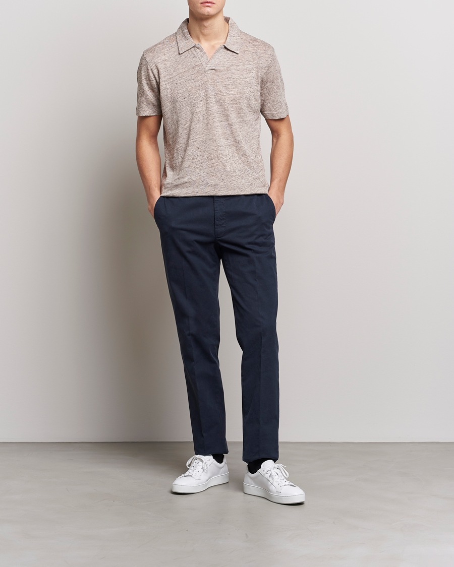 Heren | Polo's | Sunspel | Linen Polo Shirt Oatmeal Melange