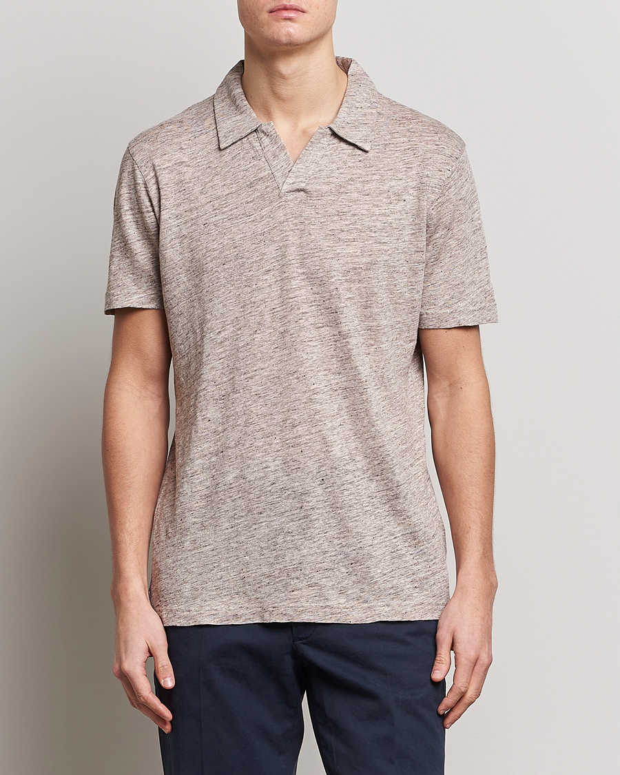 Heren | Polo's | Sunspel | Linen Polo Shirt Oatmeal Melange