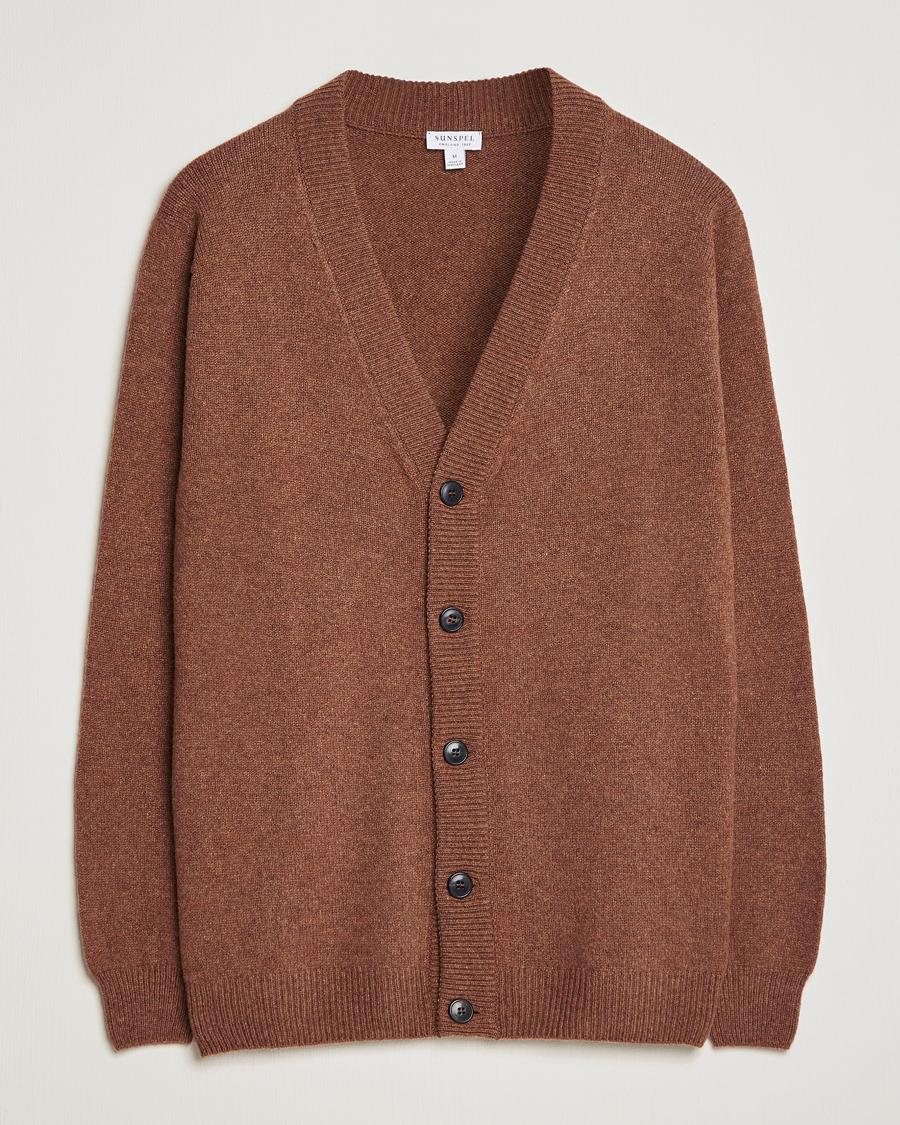 Heren | Truien | Sunspel | Lambswool Cardigan Pecan
