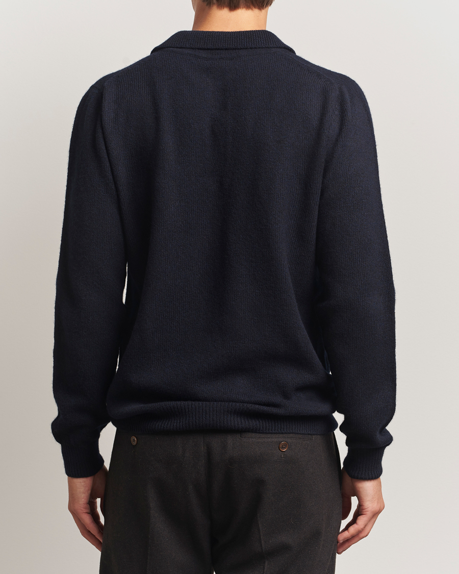 Heren | Truien | Sunspel | Lambswool Poloshirt Dark Navy