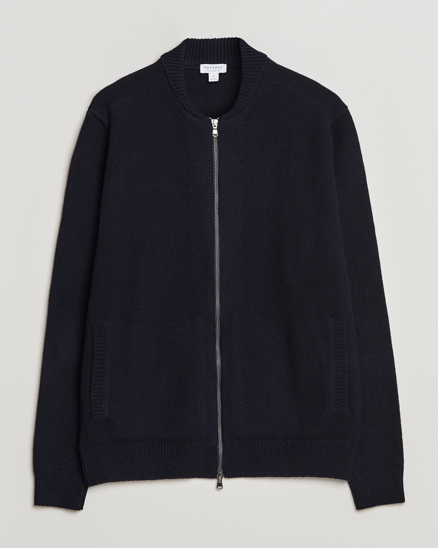 Homme | Manteaux Et Vestes | Sunspel | Knitted Lambswool/Cashmere Bomber Jacket Navy
