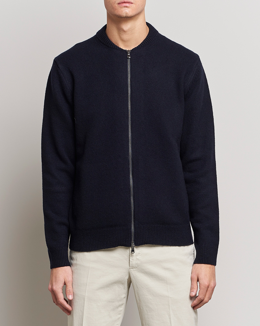 Homme | Manteaux Et Vestes | Sunspel | Knitted Lambswool/Cashmere Bomber Jacket Navy