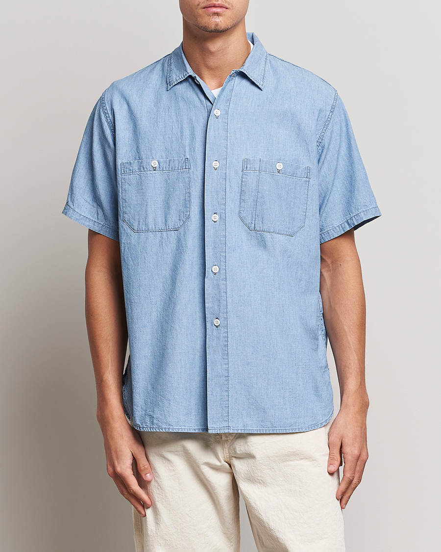 Heren | Overhemden | orSlow | Chambray Short Sleeve Work Shirt Light Blue