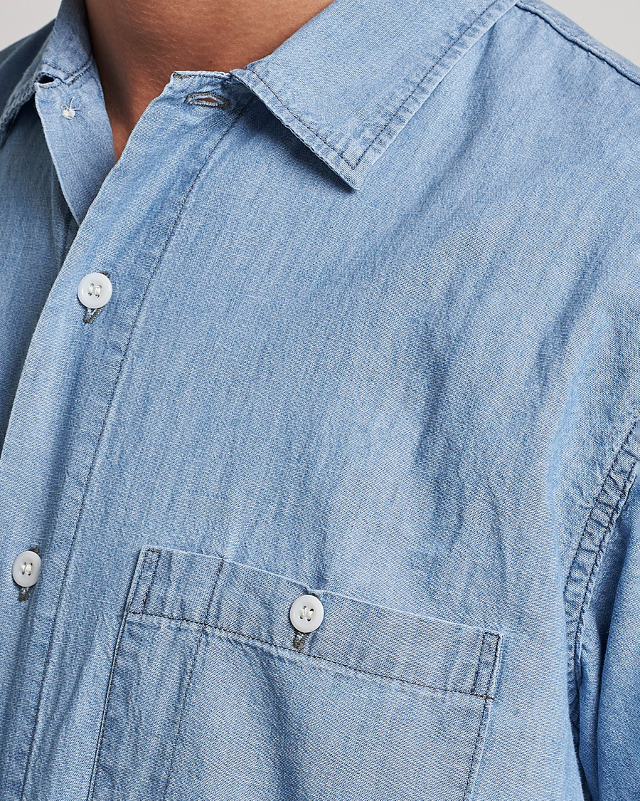 Heren | Overhemden | orSlow | Chambray Short Sleeve Work Shirt Light Blue