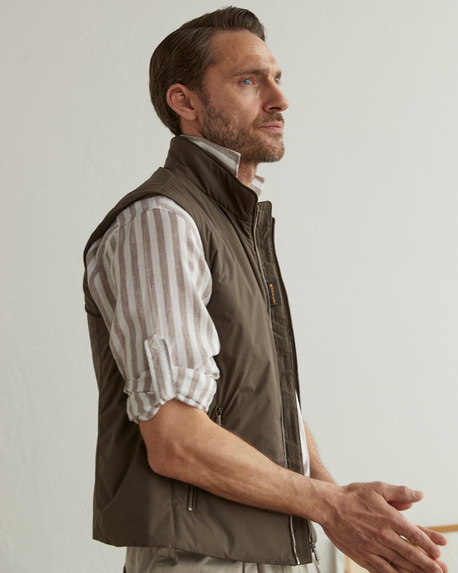 Homme | Chemises | Lardini | Relaxed Striped Linen Popover Shirt Brown/White