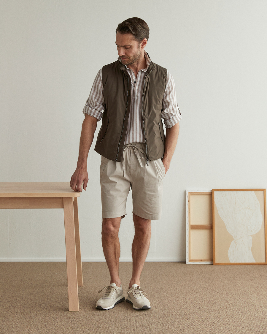 Homme | Chemises | Lardini | Relaxed Striped Linen Popover Shirt Brown/White