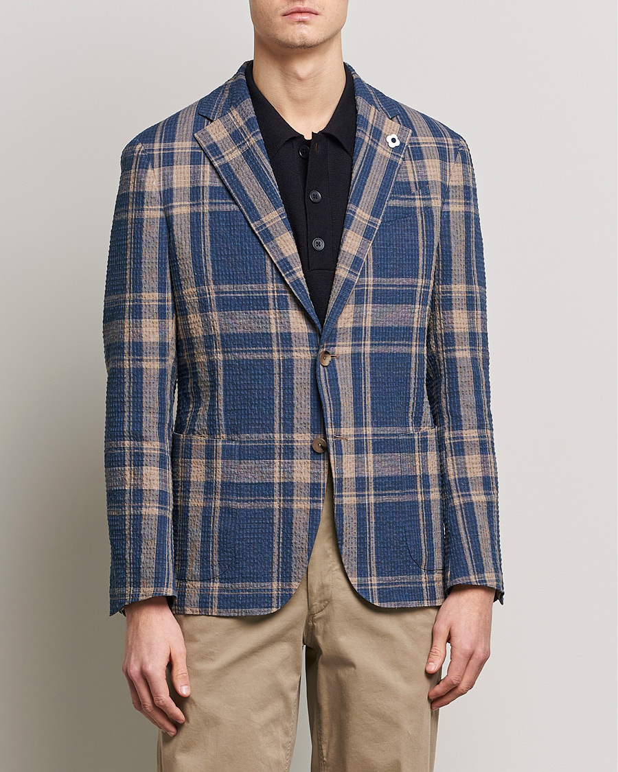 Homme | Blazers | Lardini | Cotton/Linen Melange Seersucker Blazer Navy