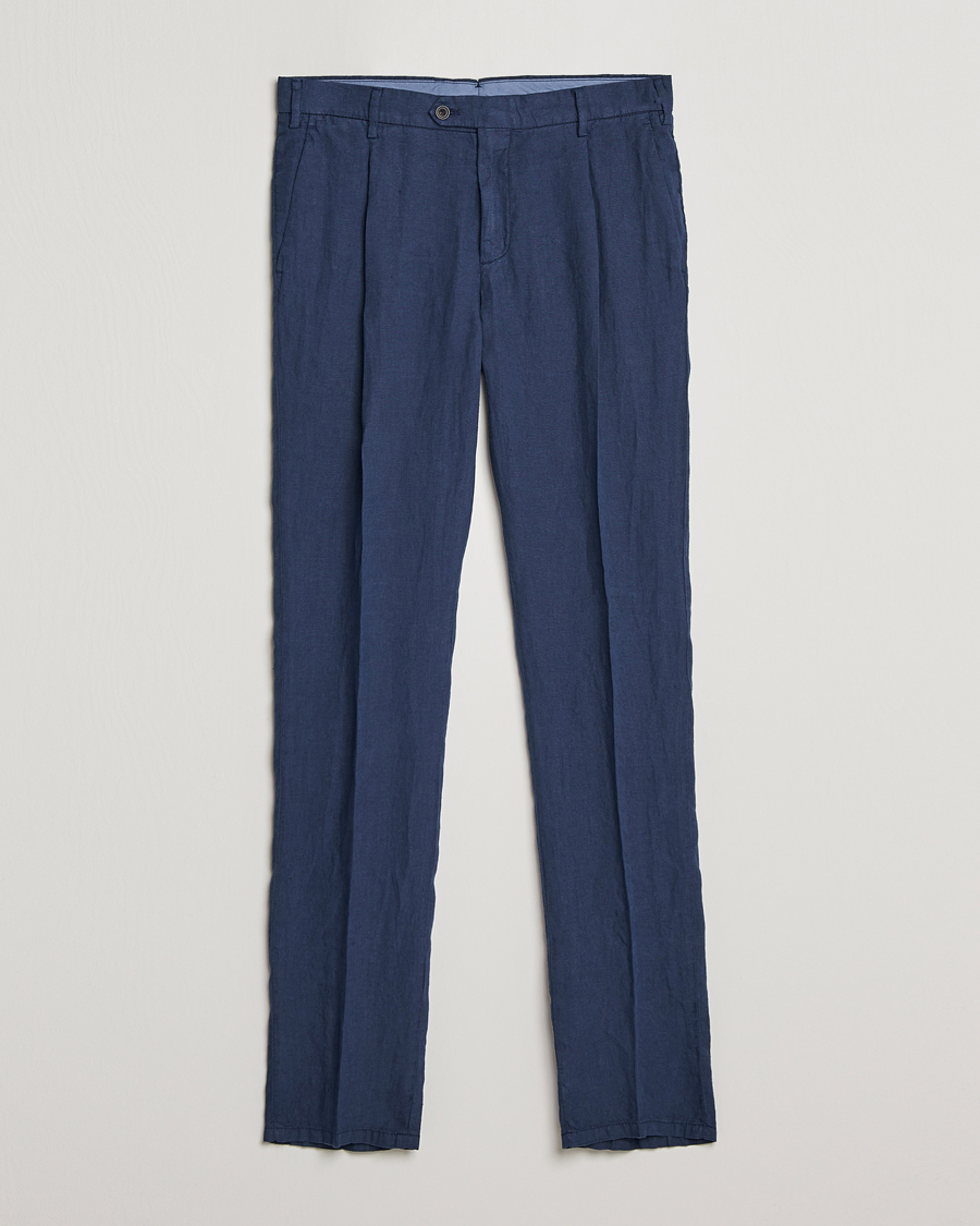 Homme | Pantalons | Lardini | Pleated Linen Trousers Navy