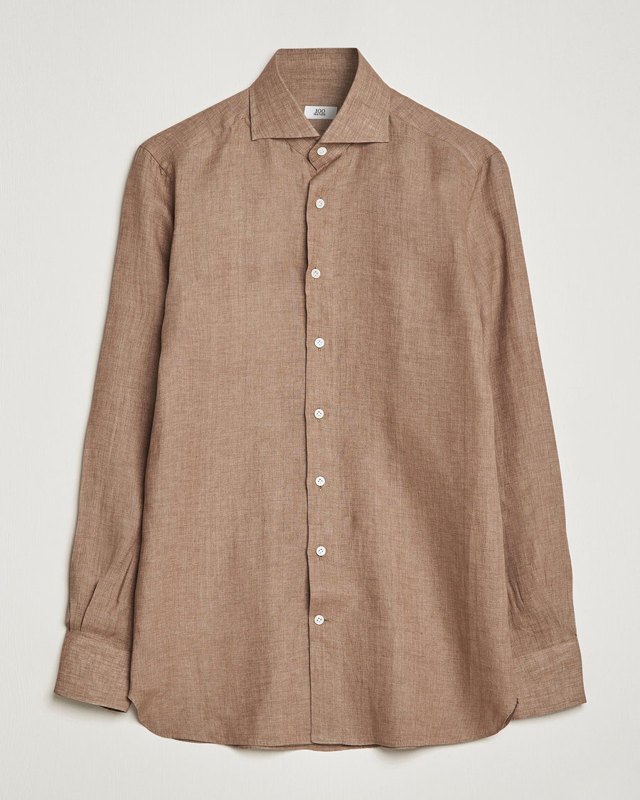 Heren | Overhemden | 100Hands | Signature Linen Cut Away Shirt Taupe