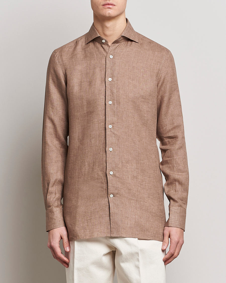 Heren | Overhemden | 100Hands | Signature Linen Cut Away Shirt Taupe