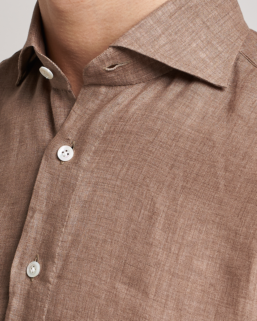 Heren | Overhemden | 100Hands | Signature Linen Cut Away Shirt Taupe
