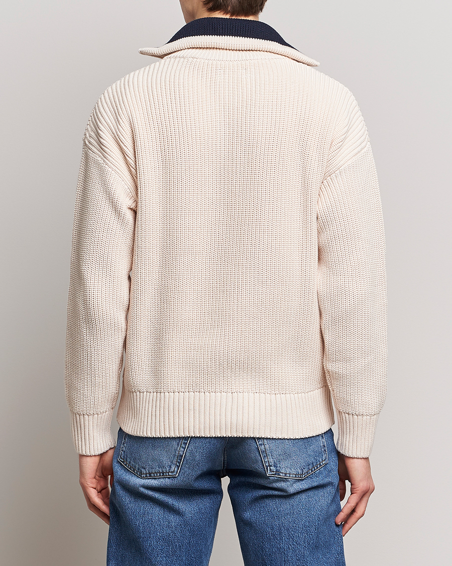Heren | Truien | GANT | Chunky Ribbed Knitted Half-Zip Linen White