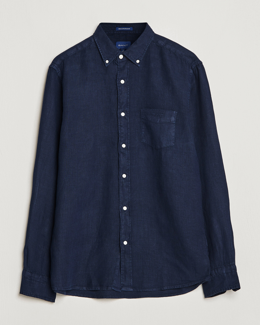 Heren | Overhemden | GANT | Regular Fit Garment Dyed Linen Shirt Marine