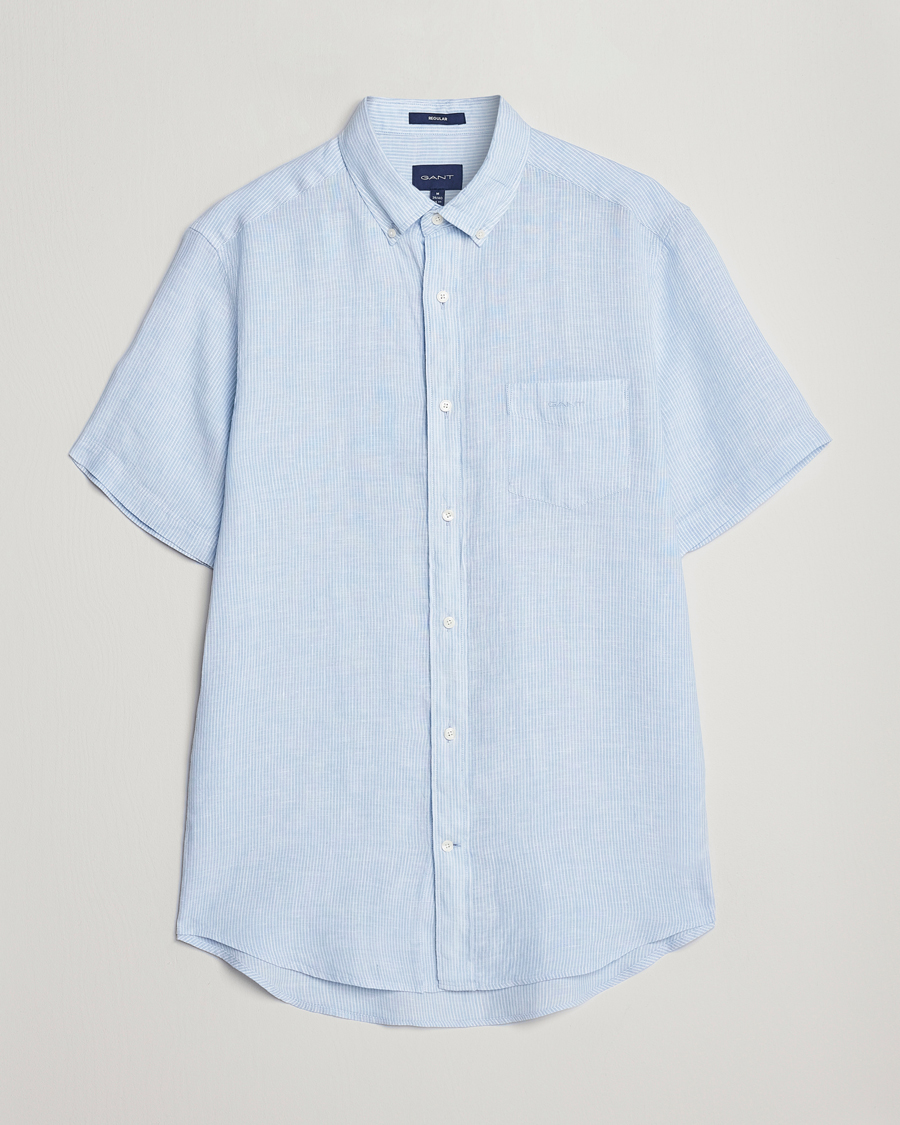 Homme | Chemises | GANT | Regular Fit Striped Linen Short Sleeve Shirt Capri Blue