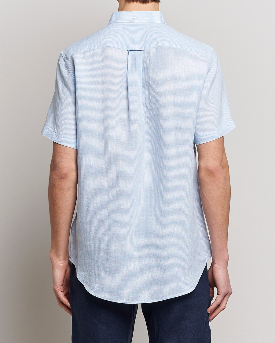 Homme | Chemises | GANT | Regular Fit Striped Linen Short Sleeve Shirt Capri Blue