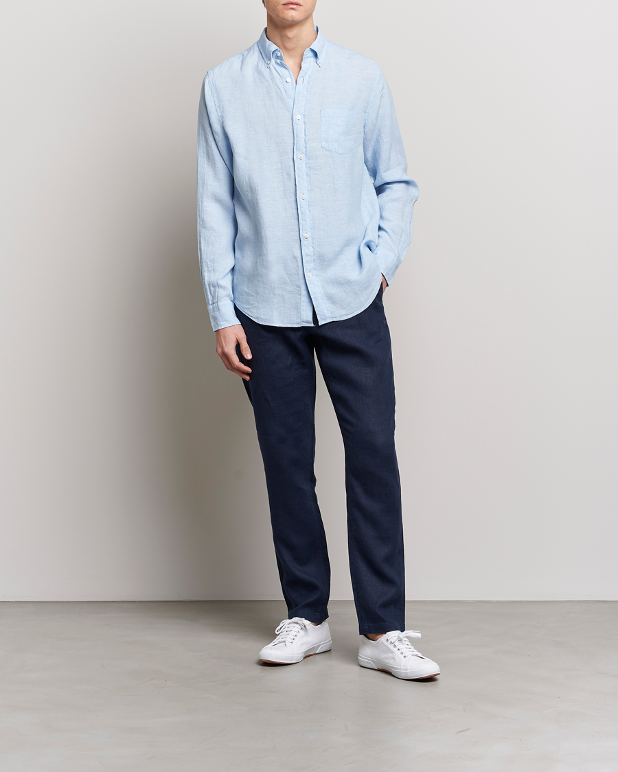 Heren | Overhemden | GANT | Regular Fit Linen Shirt Capri Blue