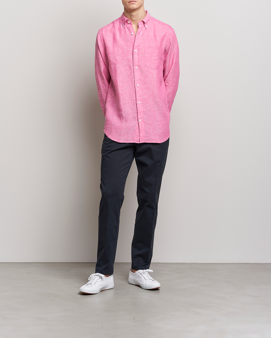 Homme | Chemises | GANT | Regular Fit Linen Shirt Pink