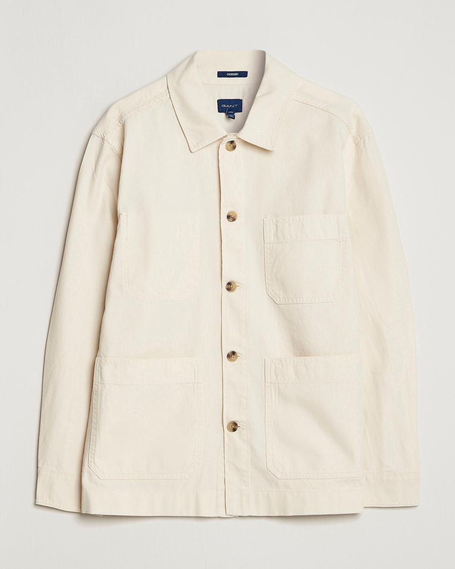 Heren | Overhemden | GANT | Garment Dyed Cotton/Linen Overshirt Ecru