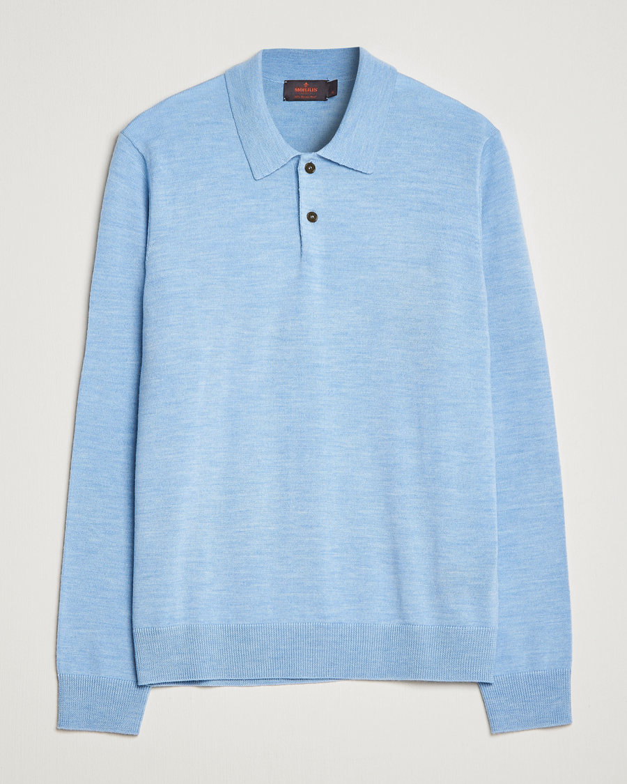 Heren | Truien | Morris | Merino Knitted Polo Light Blue