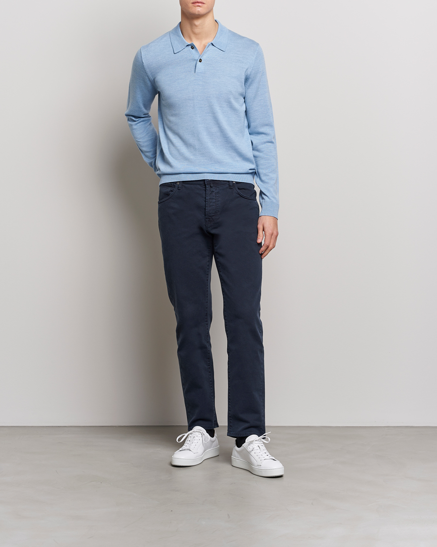 Heren | Truien | Morris | Merino Knitted Polo Light Blue