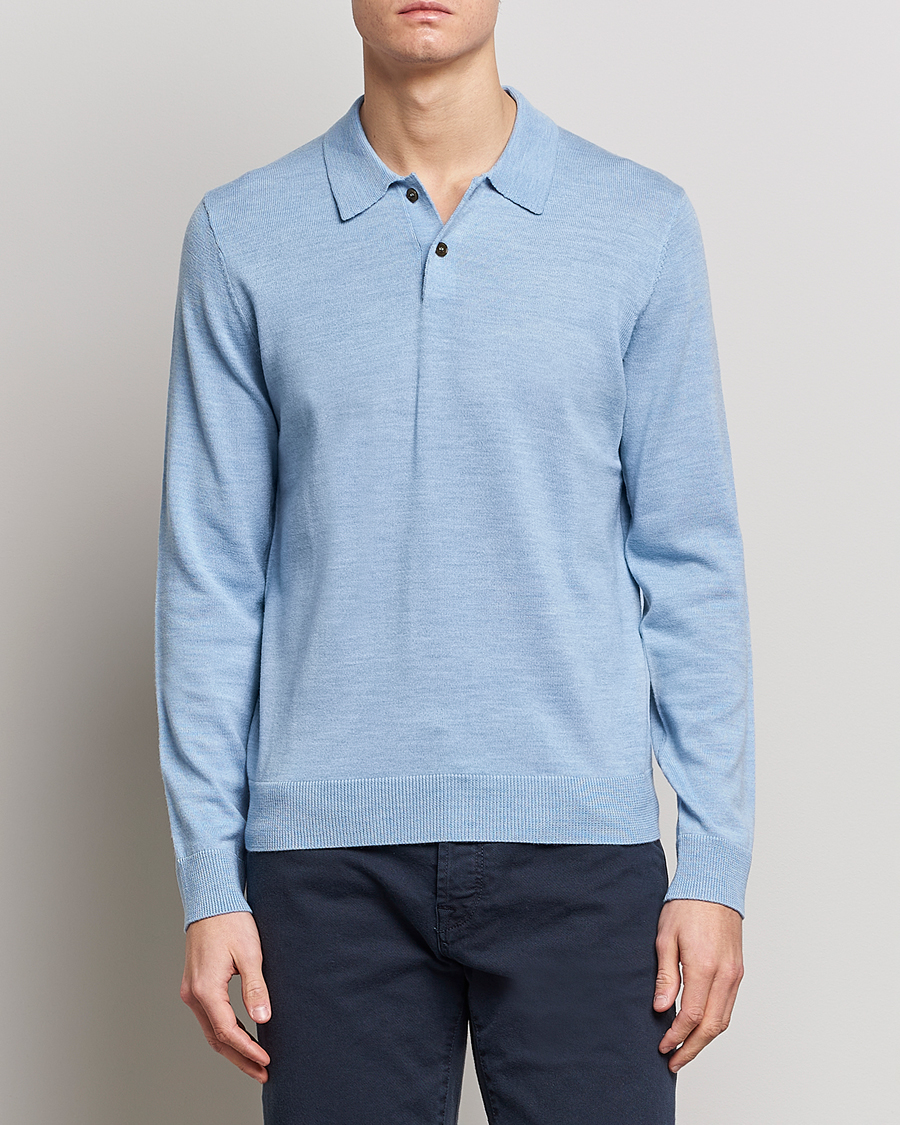 Heren | Truien | Morris | Merino Knitted Polo Light Blue
