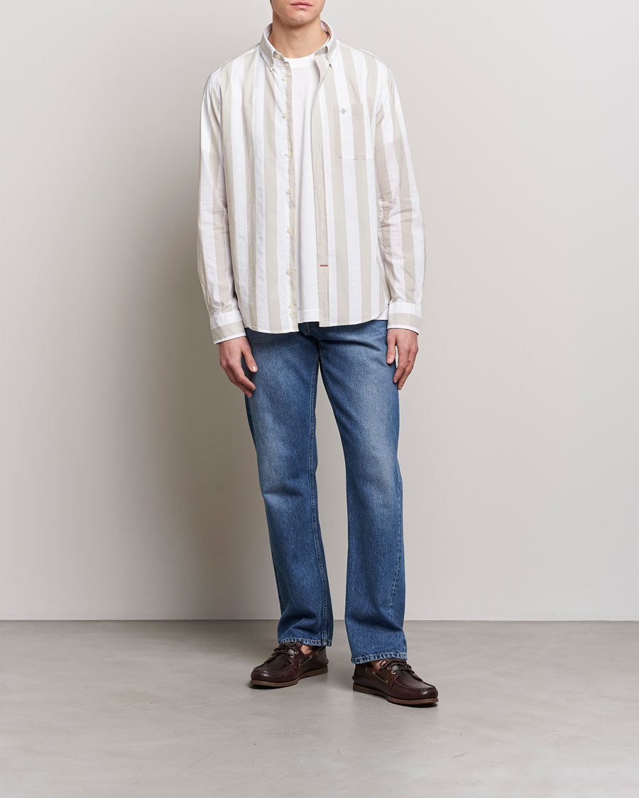 Homme | Chemises | Morris | Cotton Blockstripe Button Down Shirt Khaki/White