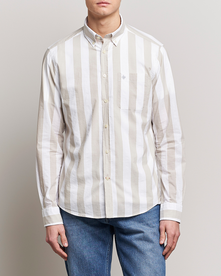 Homme | Chemises | Morris | Cotton Blockstripe Button Down Shirt Khaki/White