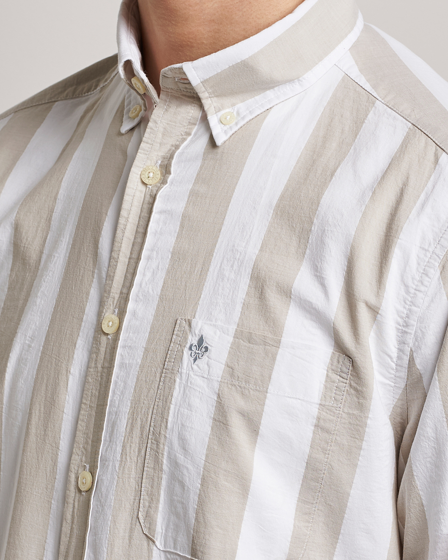 Homme | Chemises | Morris | Cotton Blockstripe Button Down Shirt Khaki/White