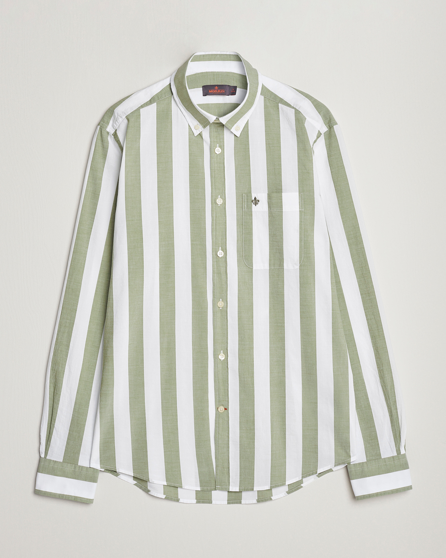 Homme | Chemises | Morris | Cotton Blockstripe Button Down Shirt Green/White