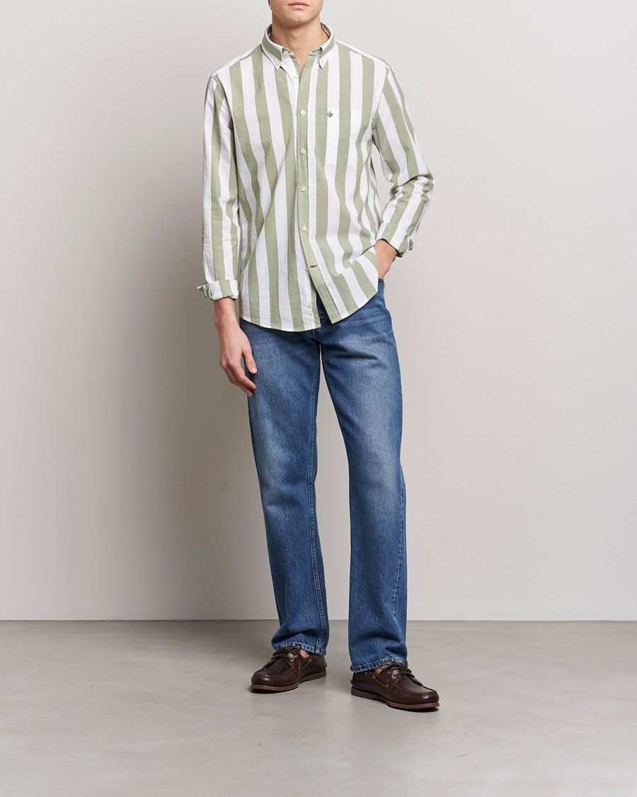 Homme | Chemises | Morris | Cotton Blockstripe Button Down Shirt Green/White