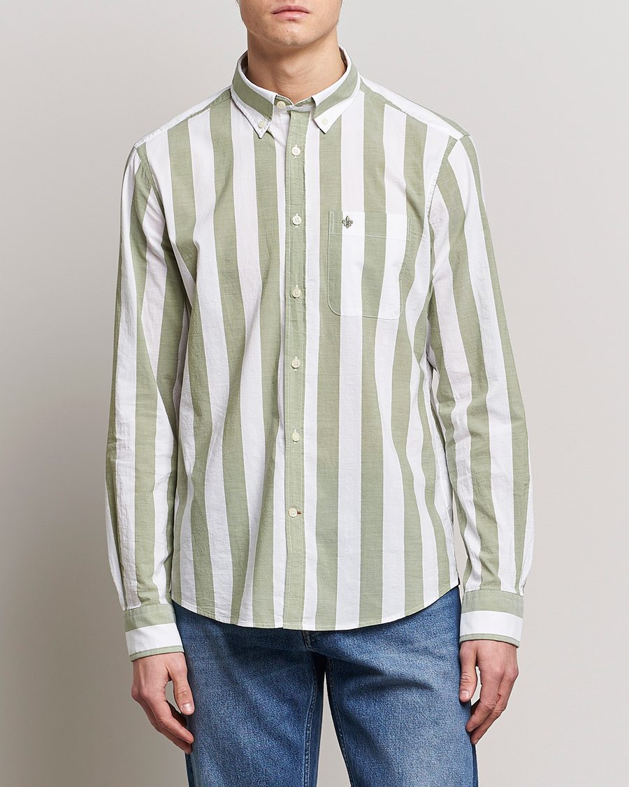Homme | Chemises | Morris | Cotton Blockstripe Button Down Shirt Green/White