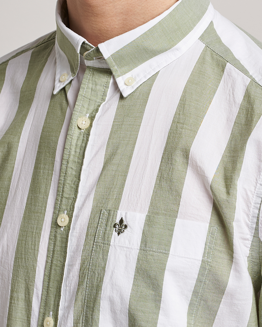 Homme | Chemises | Morris | Cotton Blockstripe Button Down Shirt Green/White