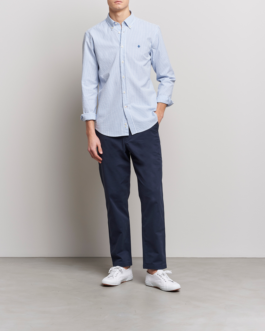Homme | Chemises | Morris | Seersucker Button Down Shirt Light Blue/White