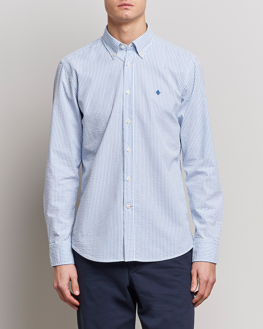 Homme | Chemises | Morris | Seersucker Button Down Shirt Light Blue/White