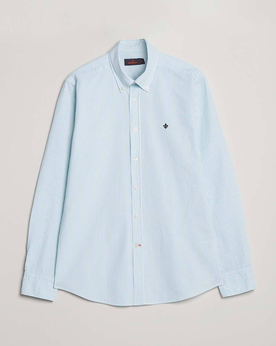 Homme | Chemises | Morris | Seersucker Button Down Shirt Aqua/White