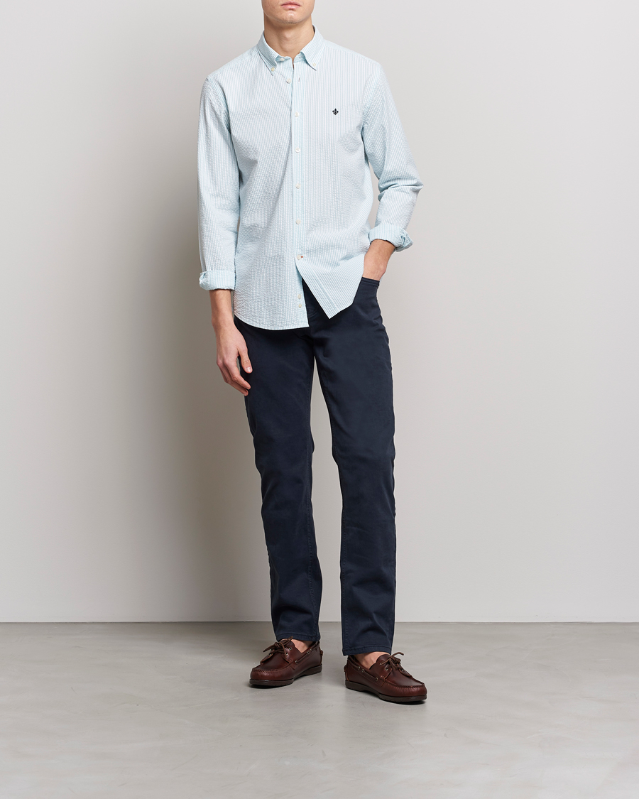 Homme | Chemises | Morris | Seersucker Button Down Shirt Aqua/White