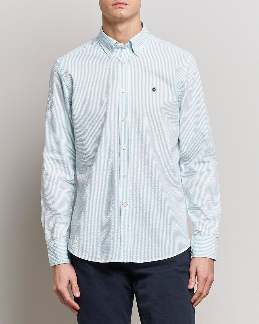 Homme | Chemises | Morris | Seersucker Button Down Shirt Aqua/White