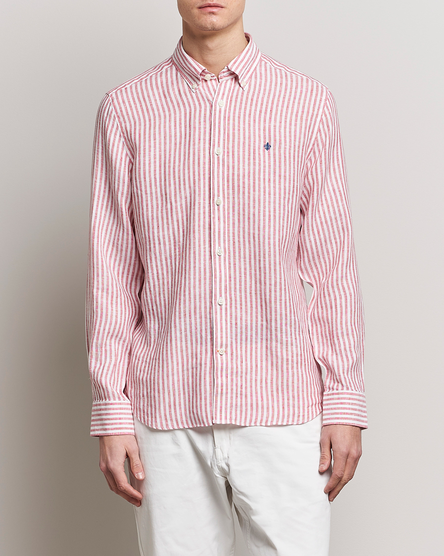 Homme | Chemises | Morris | Douglas Linen Button Down Striped Shirt Orange/White