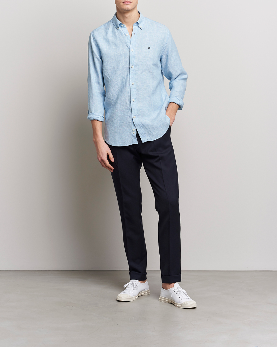 Heren | Overhemden | Morris | Douglas Linen Button Down Shirt Light Blue