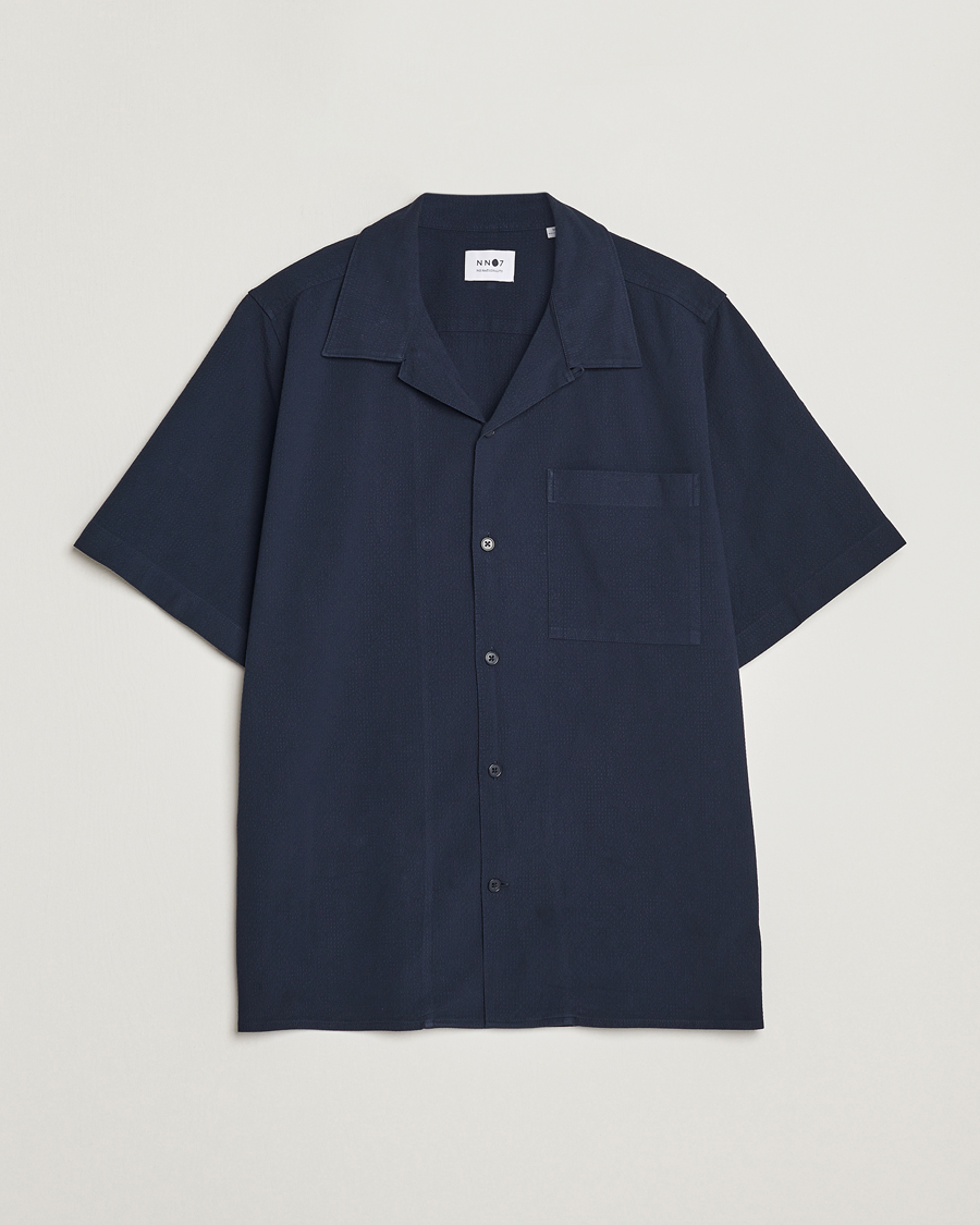 Homme | Chemises | NN07 | Julio Seersucker Short Sleeve Shirt Navy Blue
