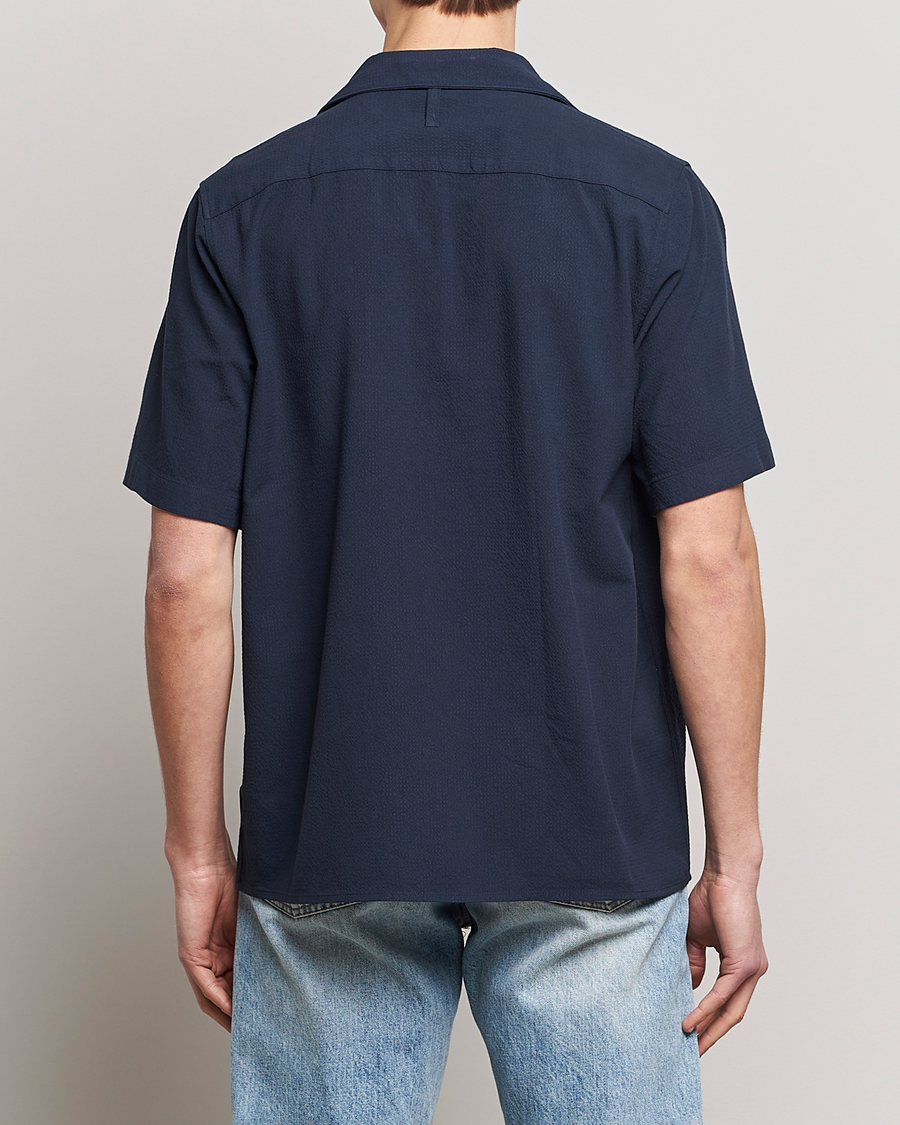 Homme | Chemises | NN07 | Julio Seersucker Short Sleeve Shirt Navy Blue