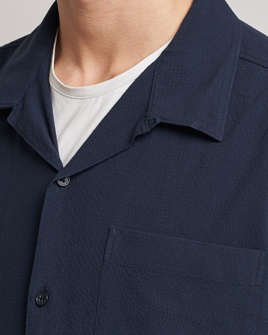 Homme | Chemises | NN07 | Julio Seersucker Short Sleeve Shirt Navy Blue
