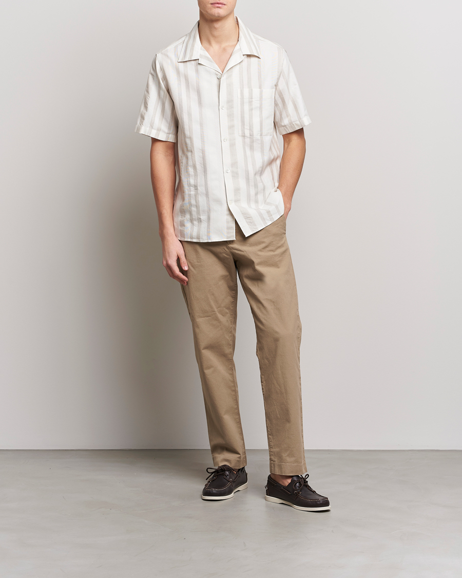 Homme | Chemises | NN07 | Julio Block Stripe Short Sleeve Shirt Khaki/White