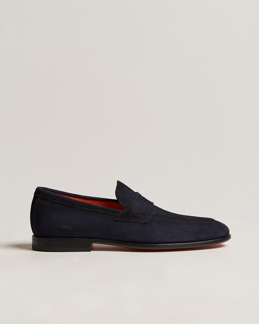 Homme | Santoni Penny Loafer Navy Suede | Santoni | Penny Loafer Navy Suede