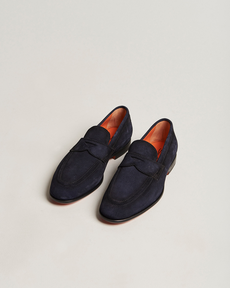 Homme | Santoni Penny Loafer Navy Suede | Santoni | Penny Loafer Navy Suede