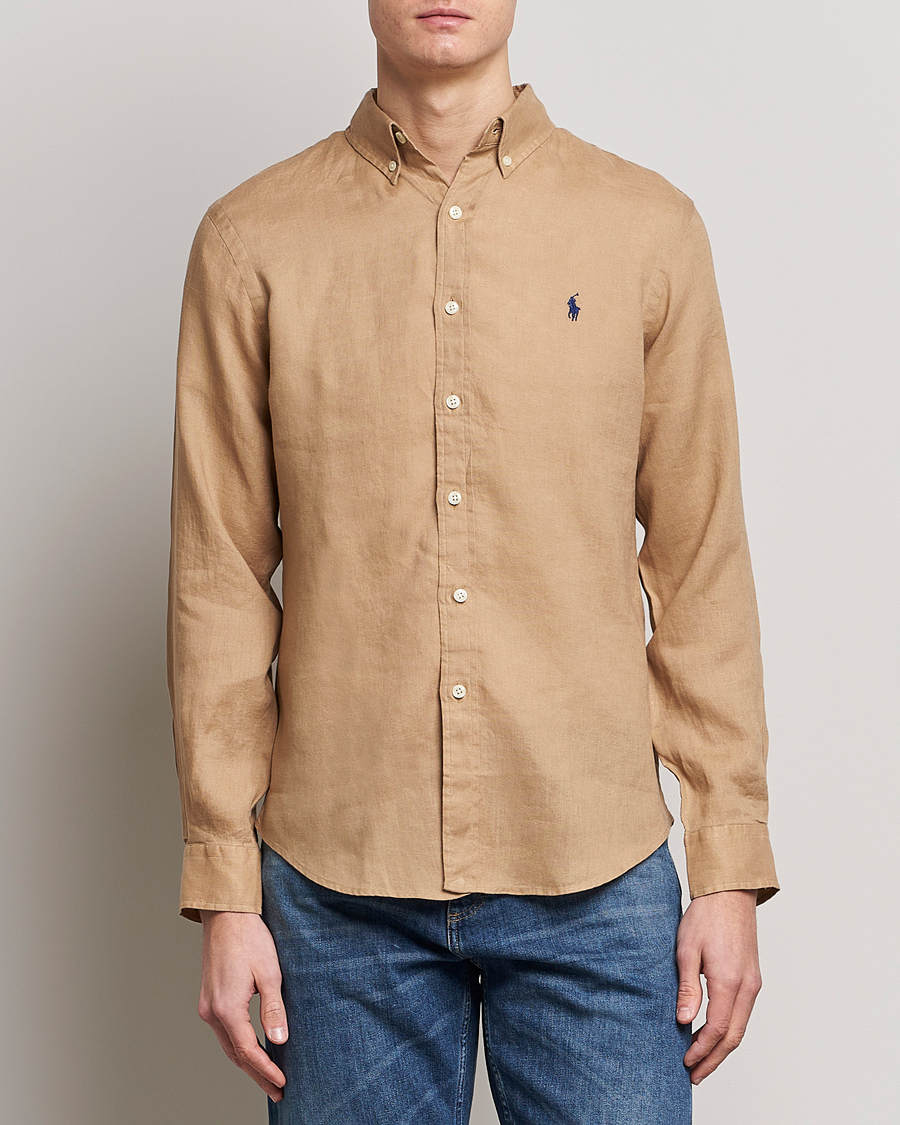 Homme | Chemises | Polo Ralph Lauren | Slim Fit Linen Button Down Shirt Vintage Khaki