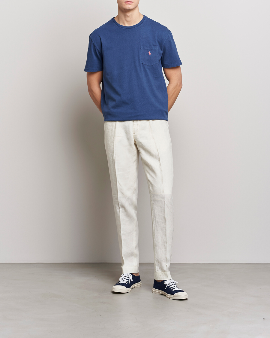 Heren | T-shirts | Polo Ralph Lauren | Cotton/Linen Crew Neck T-Shirt Light Navy
